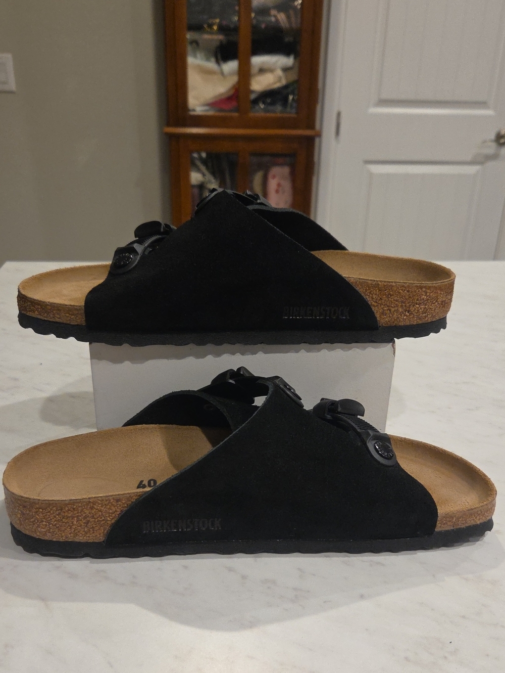 Birkenstock Black Suede Boston Clog-Style Slide